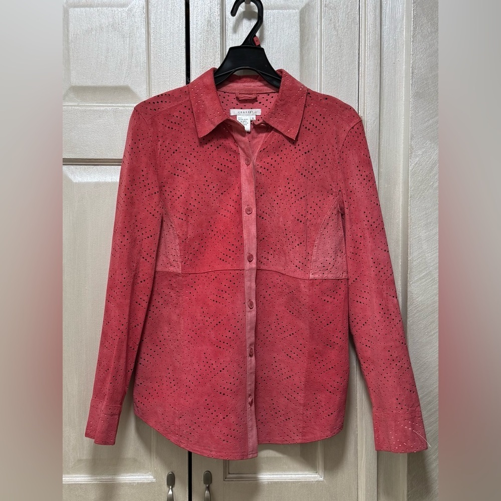 Co & Eddy Women Sz 6 Coral Lacer-Cut Suede Long Sleeve Button Down Shirt-Jacket
